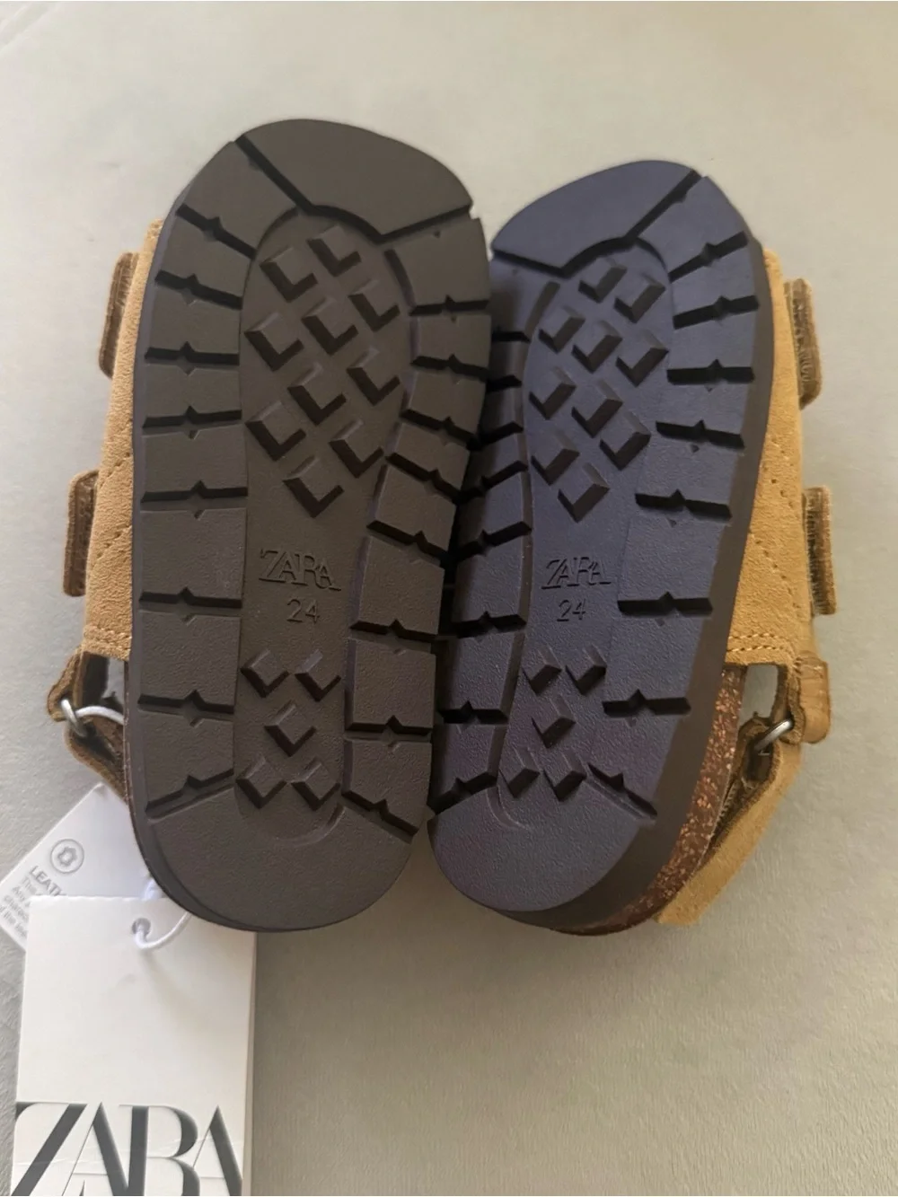 ZARA Kids Tan Suede Double-Strap Sandals